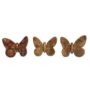 3 Vintage Brown Butterfly Ceramic Macrame Beads 70s w Orange Green Yellow Lot